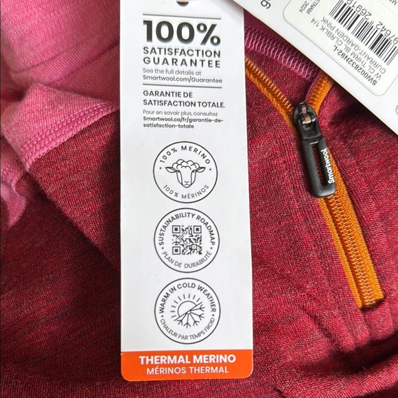 Smartwool L NWT Classic Base Layer Thermal Currant garden Pink 1/4 Zip Pullover - Picture 8 of 9